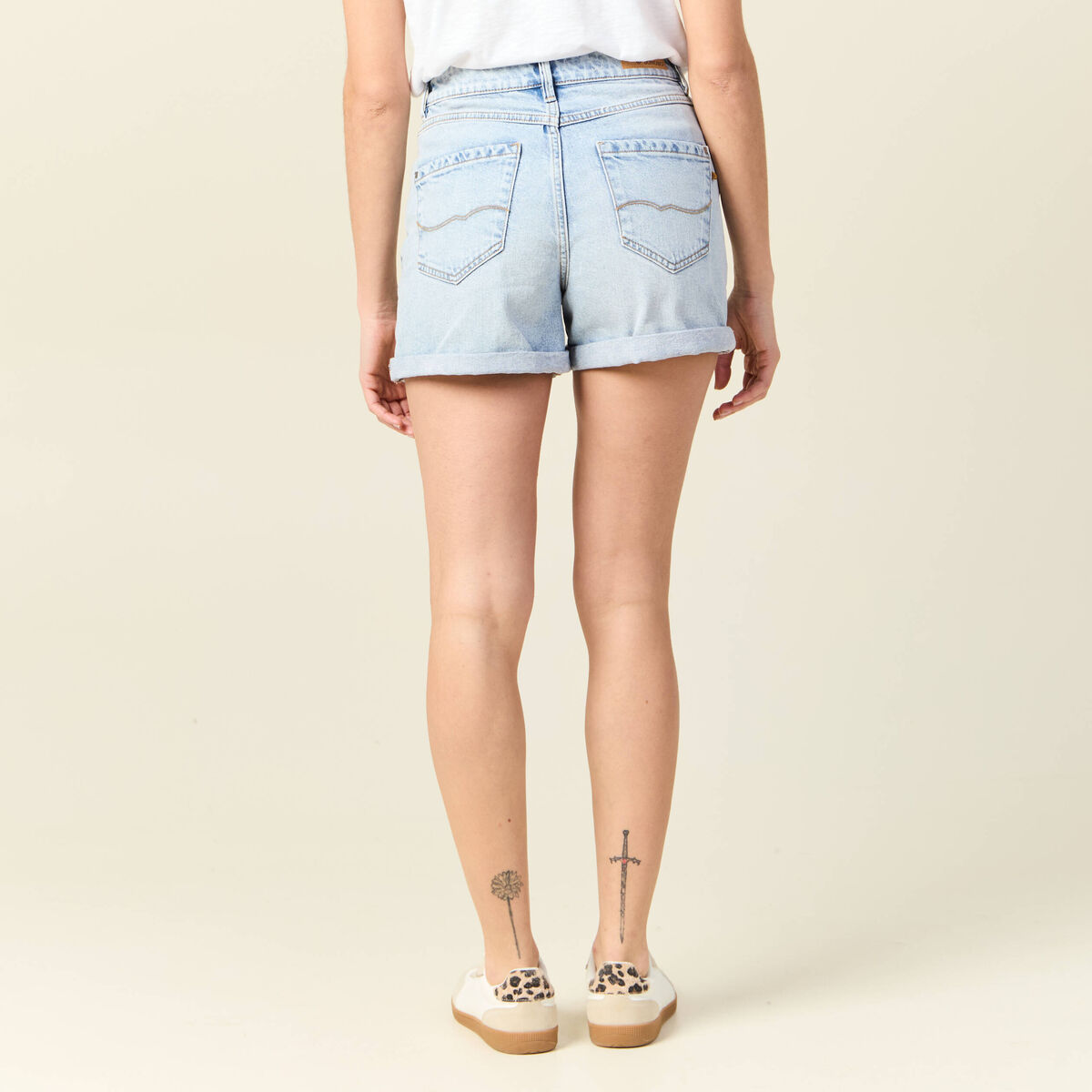 Short mom éco-responsable denim snow bleu femme