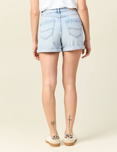 Short mom éco-responsable denim snow bleu femme