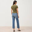 T-shirt ajust&eacute; col rond manches courtes vert olive femme