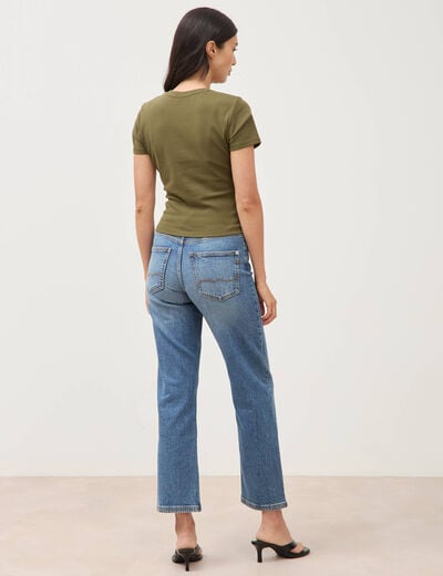 T-shirt ajust&eacute; col rond manches courtes vert olive femme