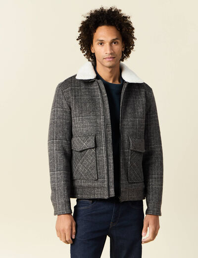 Blouson zippé col aviateur gris foncé homme