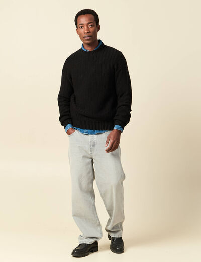 Pull manches longues col rond noir homme