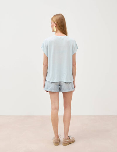 T-shirt col rond manches courtes bleu clair femme