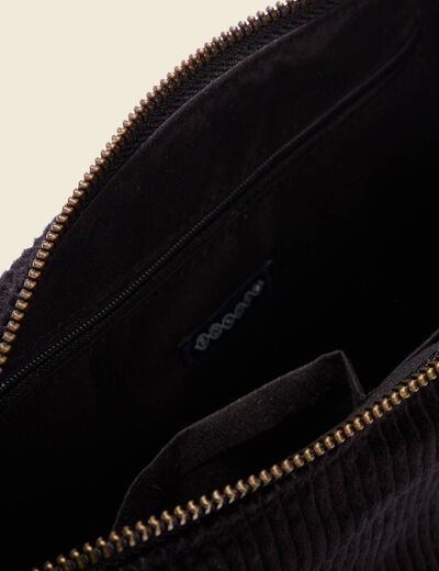 Sac banane velours c&ocirc;tel&eacute; noir femme