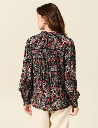 Chemise manches longues col v fluide noir femme