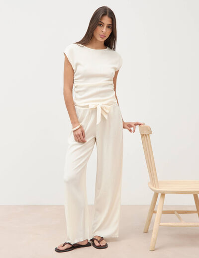 Pantalon loose avec ceinture creme femme