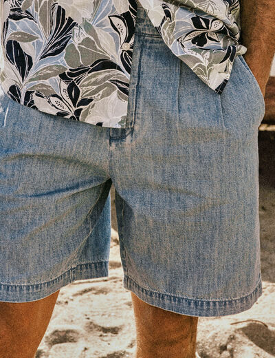 Bermuda droit avec pinces bleu gris homme