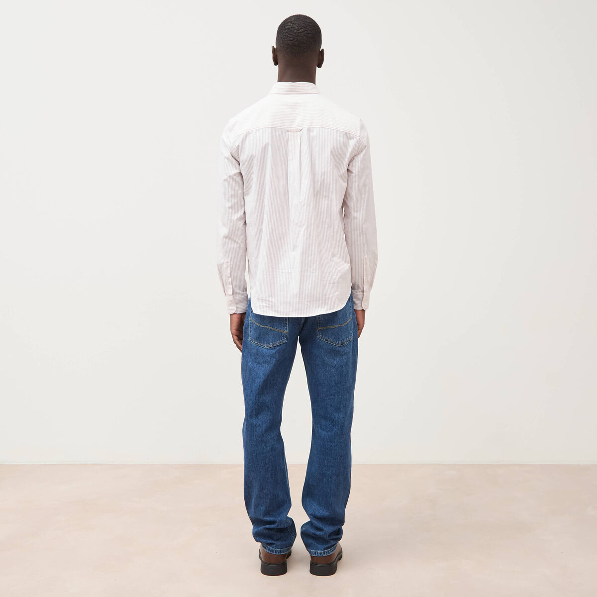 Chemise manches longues col am&eacute;ricain rose poudr&eacute;e homme