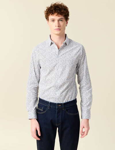 Chemise cintr&eacute;e en coton manches longues blanc homme