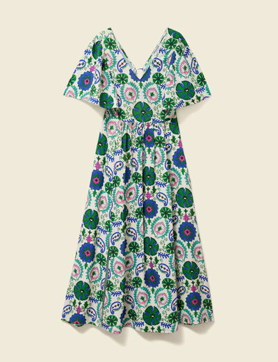 Robe col V manches courtes blanc femme