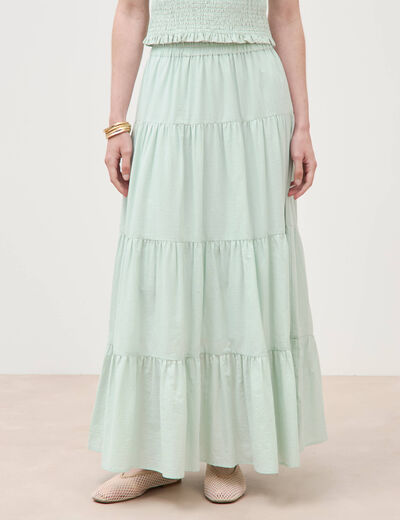 Jupe longue &eacute;vas&eacute;e en coton doubl&eacute;e vert pastel femme