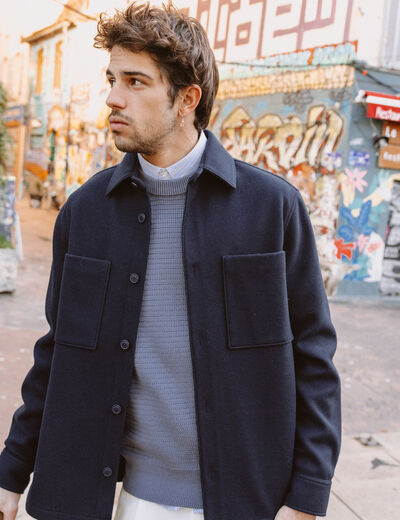 Surchemise oversize col classique bleu marine homme