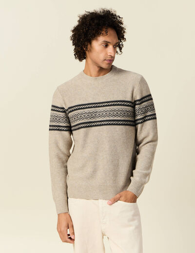 Pull manches longues beige homme