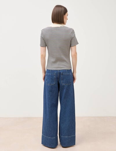 Polo ray&eacute; en coton manches courtes ecru femme