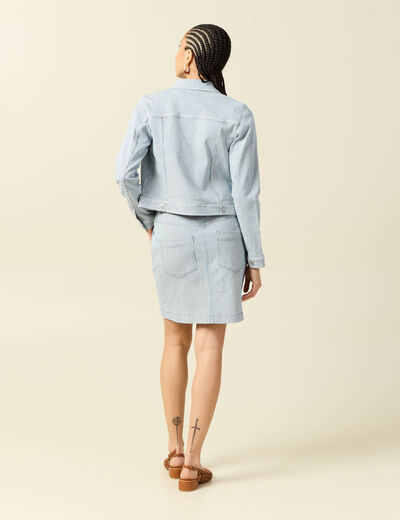 Blouson ajust&eacute; manches longues en jeans denim bleach femme