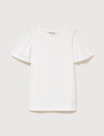 T-shirt droit col rond manches courtes ecru femme