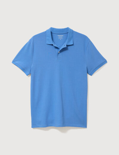 Polo cintr&eacute; en coton manches courtes bleu violet homme
