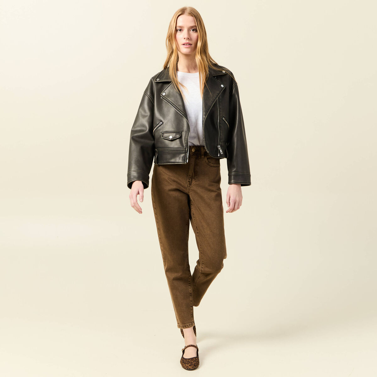 Jeans mom 7/8ème marron foncé femme