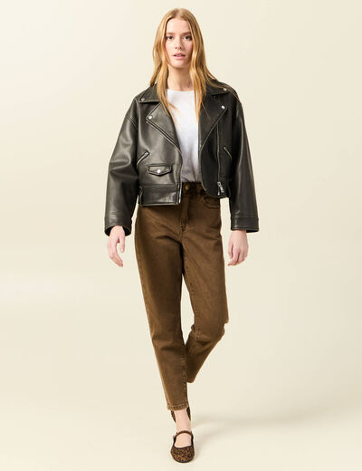 Jeans mom 7/8ème marron foncé femme