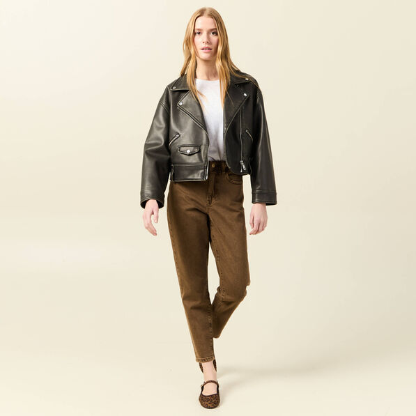 Jeans mom 7/8ème marron foncé femme