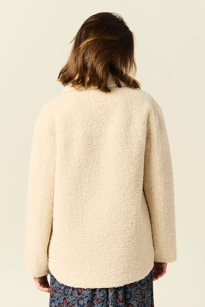 Manteau surchemise droit creme femme