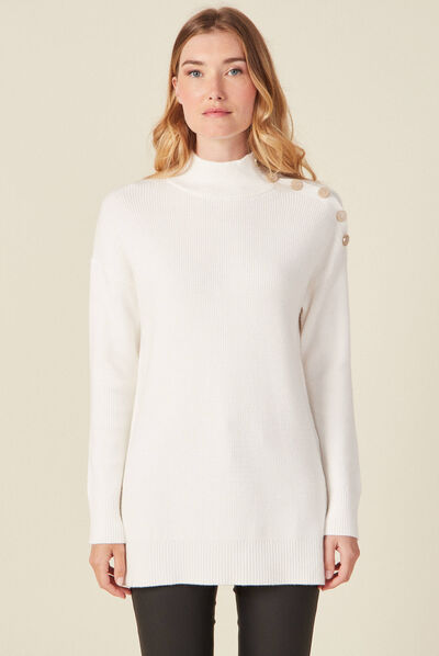 Pull long manches longues ecru femme