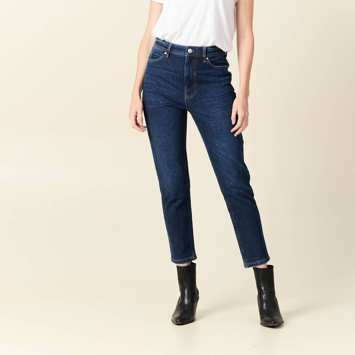 Jeans mom slim denim brut femme