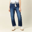 Jeans boyfriend ceinturé denim brut femme