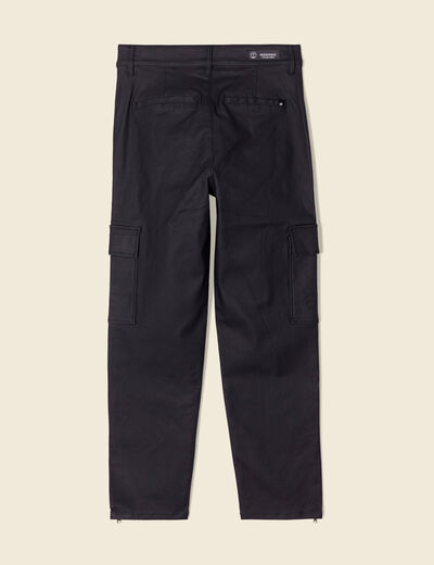 Jeans cargo 7/8ème enduit denim noir enduit femme