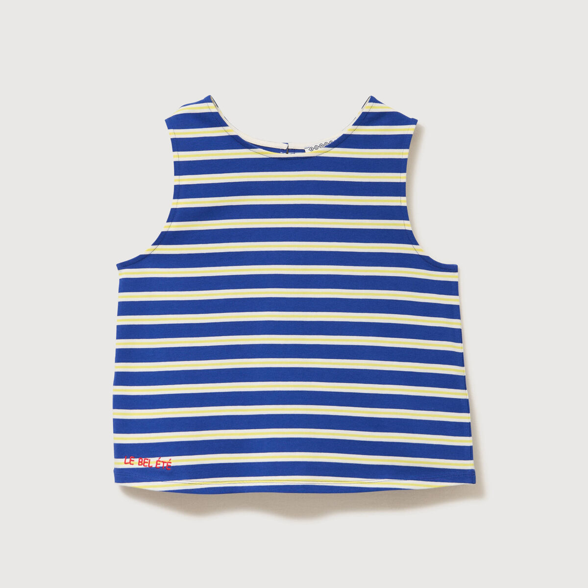 D&eacute;bardeur ray&eacute; col rond en coton bleu femme