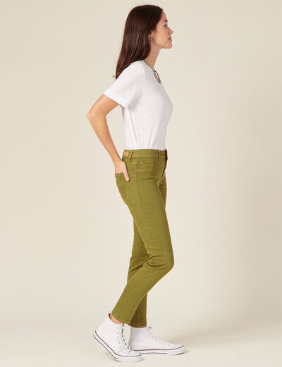 Pantalon slim 7/8ème vert kaki femme