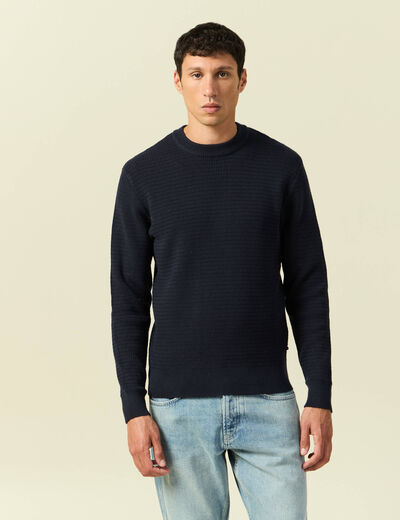 Pull col rond manches longues bleu marine homme