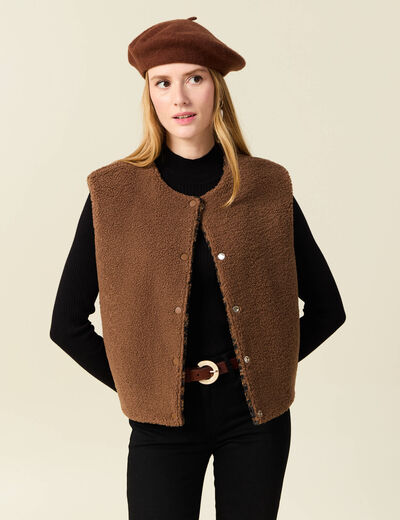 Gilet sans manches réversible camel femme