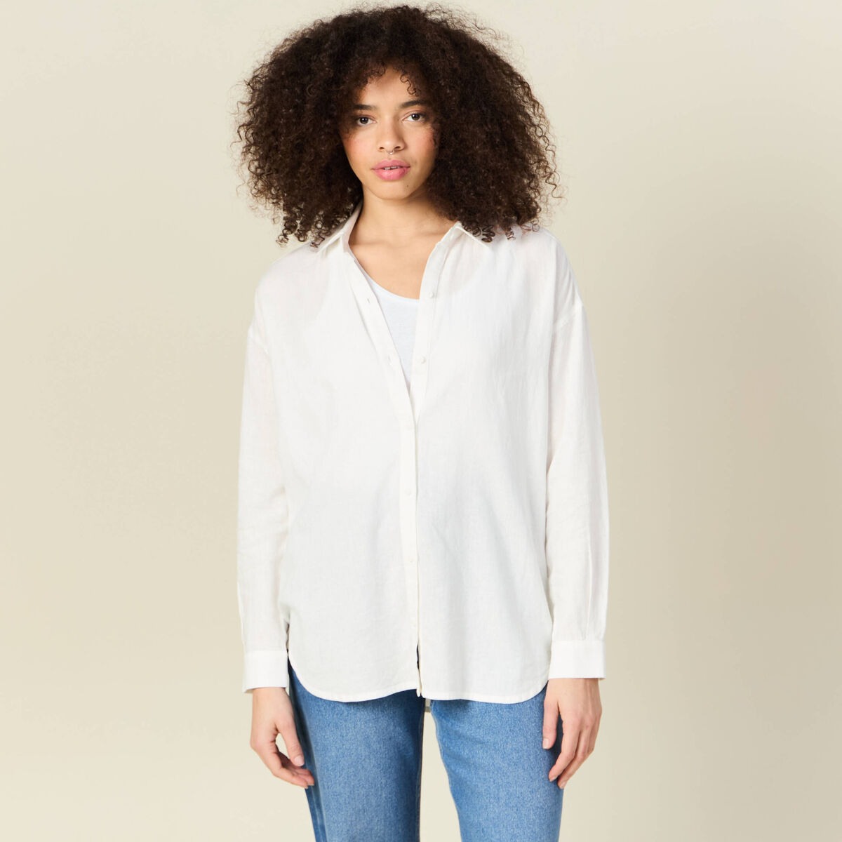 Chemise manches longues ecru femme