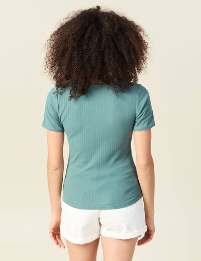 T-shirt manches courtes côtelé vert foncé femme