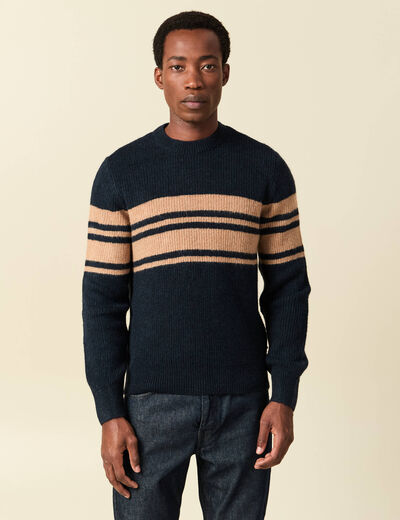 Pull manches longues col rond bleu marine homme