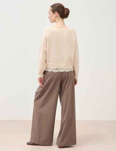 Pull manches longues col bateau ivoire femme