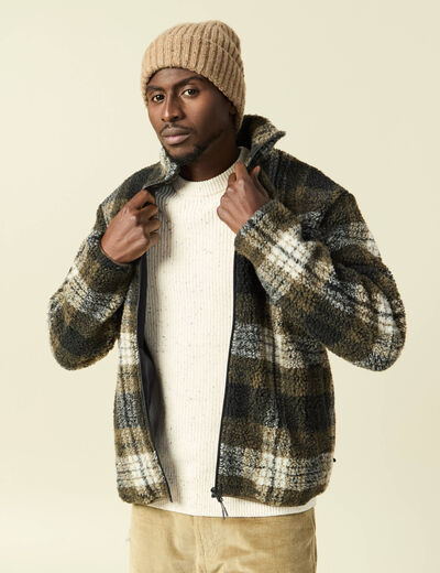 Gilet manches longues zipp&eacute; sherpa taupe homme