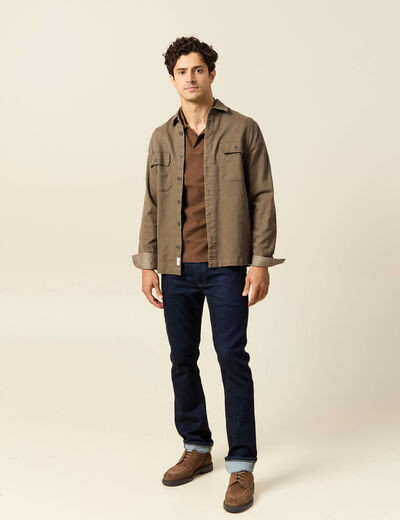Polo cintré col cubain manches courtes marron homme