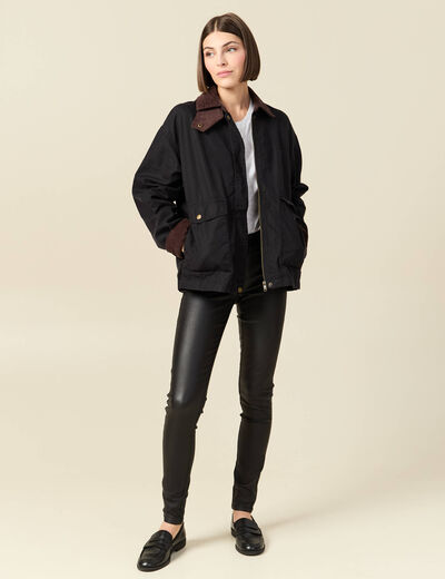 Tregging skinny denim noir enduit femme