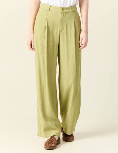 Pantalon large fluide vert olive femme