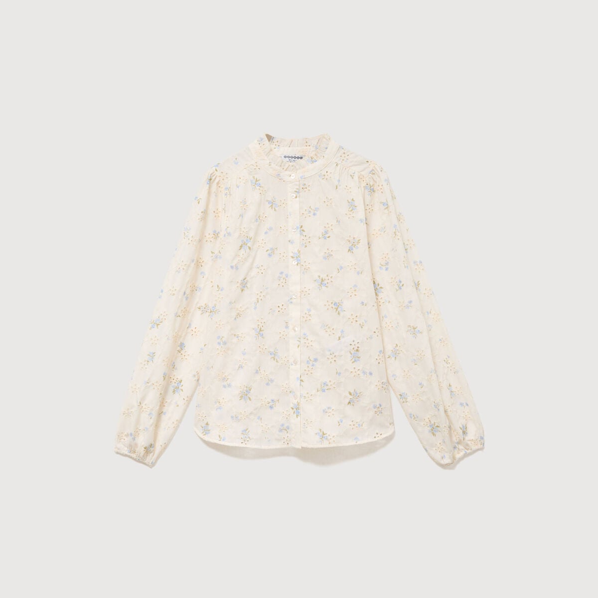 Chemise manches longues col mao bleu femme