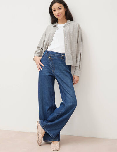 Jeans loose taille haute en coton denim stone femme