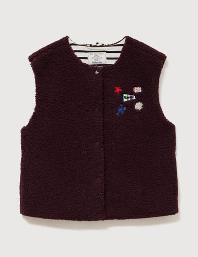 Cardigan droit sans manches doubl&eacute; bordeaux femme