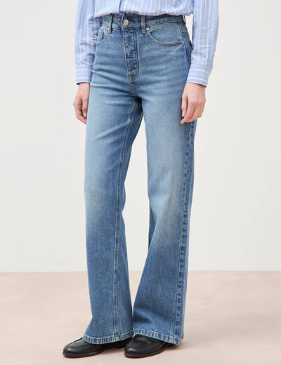 Jeans large taille haute denim stone femme