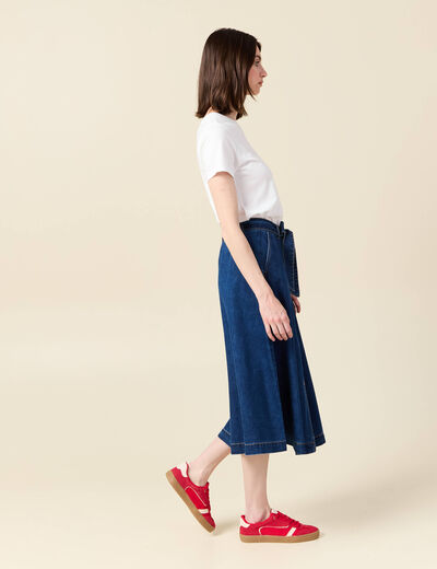 Jupe longue trapèze en jean denim stone femme