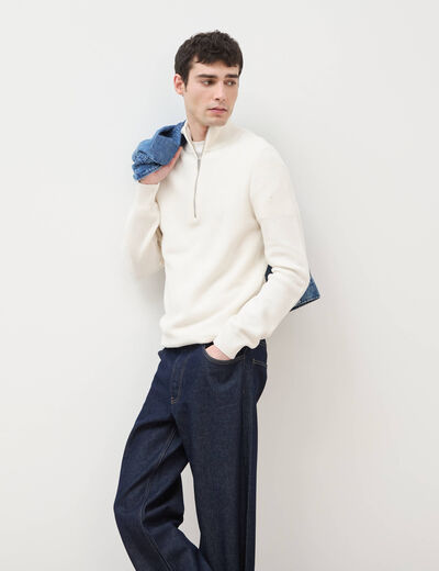 Pull col camionneur ecru homme