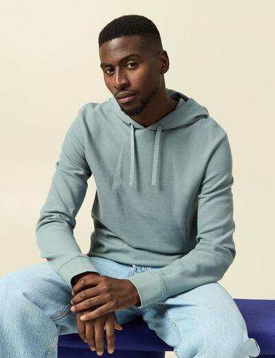 T-shirt &agrave; capuche bleu gris homme