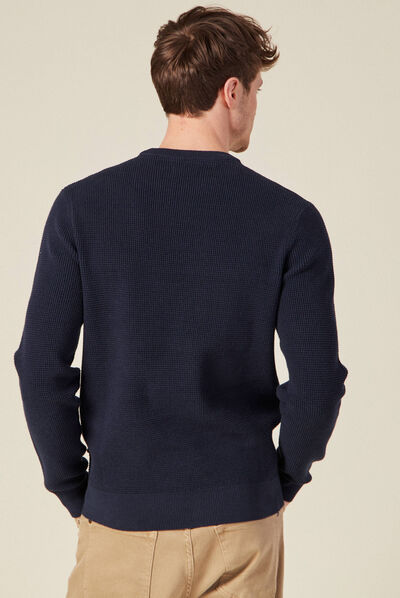 Pull manches longues col rond bleu foncé homme