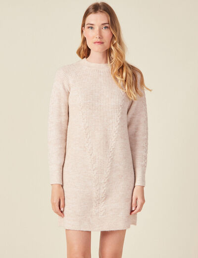 Robe pull droite torsades creme femme